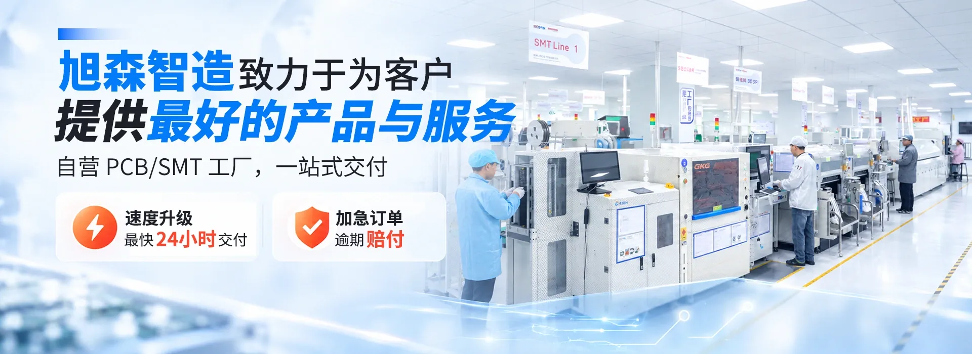 旭森智造致力于为客户提供最好的产品与服务自营PCB/SMT工厂，一站式交付