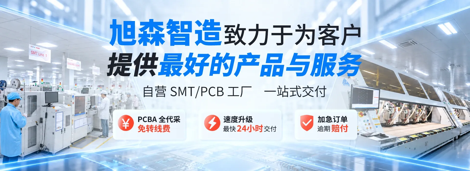 旭森智造致力于为客户提供最好的产品与服务自营PCB/SMT工厂，一站式交付